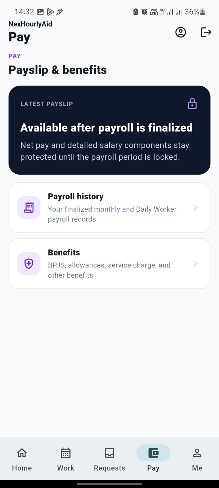 NexHourlyAid HRIS pay and benefits screen